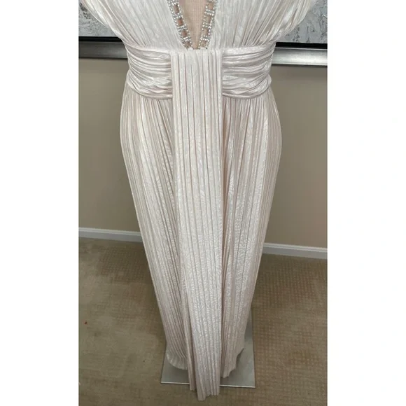 SABINA MUSAYEV Leone Crystal Embellished Pleated Metallic Maxi Dress Sz Medium